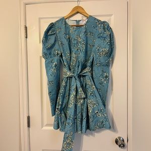 Long puff sleeve blue floral dress from Amazon